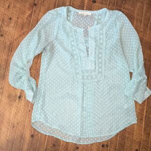 Daniel Rainn pleated dotted Swiss peasant/boho top